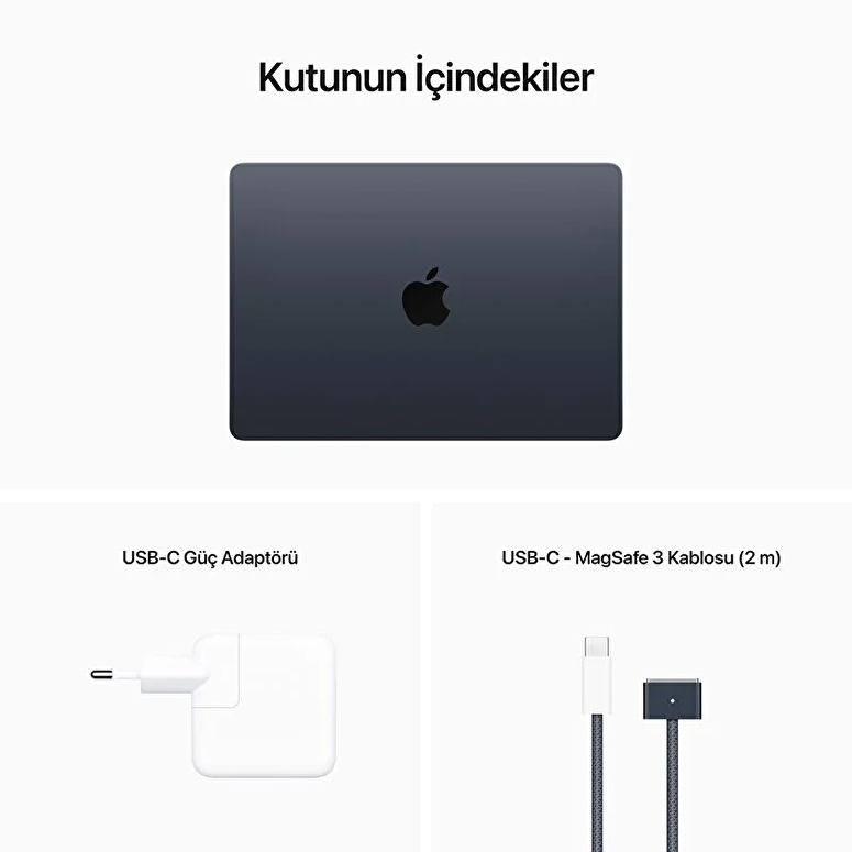 MacBook Air 13 inç M2 Çip  8 Çekirdekli CPU 10 Çekirdekli GPU 24GB Bellek 512GB SSD Gece Yarısı  Z1610040N