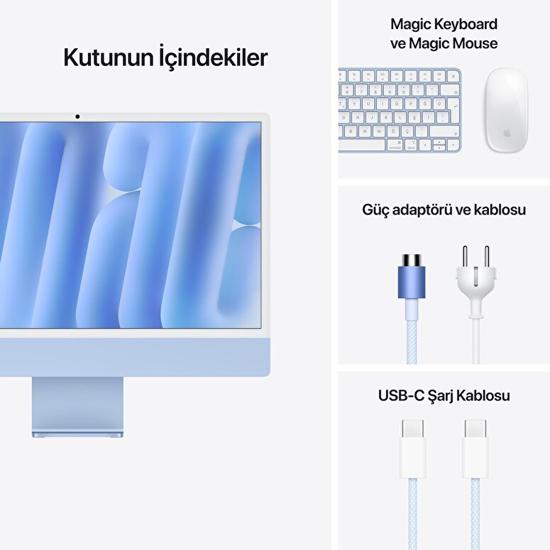 Apple 24 inç iMac M4 Çip 10 Çekirdekli CPU 10 Çekirdekli GPU 32GB Bellek 1TB SSD Mavi Z1K5000ZQ