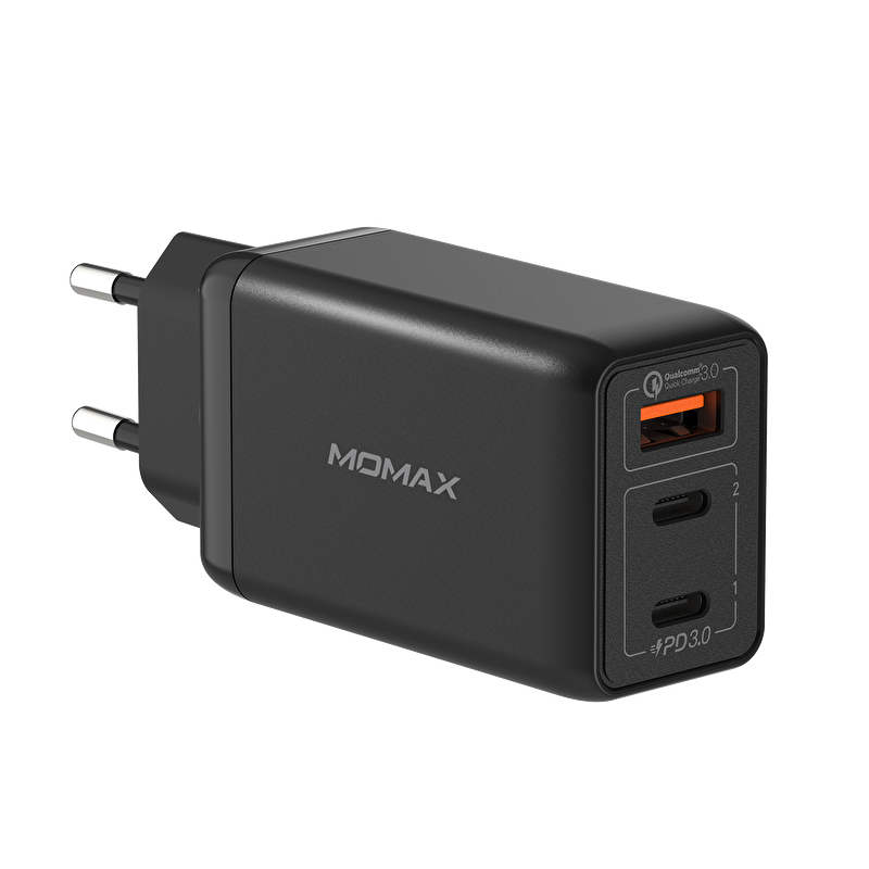 Momax Oneplug 3-Port GaN Charger (65W)- Siyah 4894222065444
