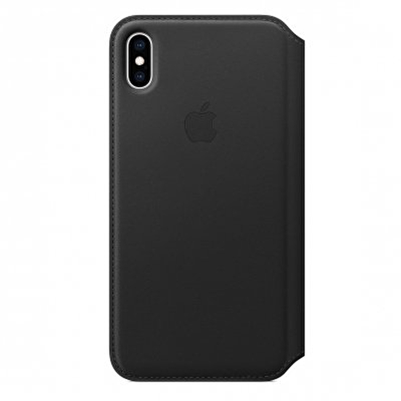 Apple iPhone XS için Deri Folyo Kılıf - Siyah