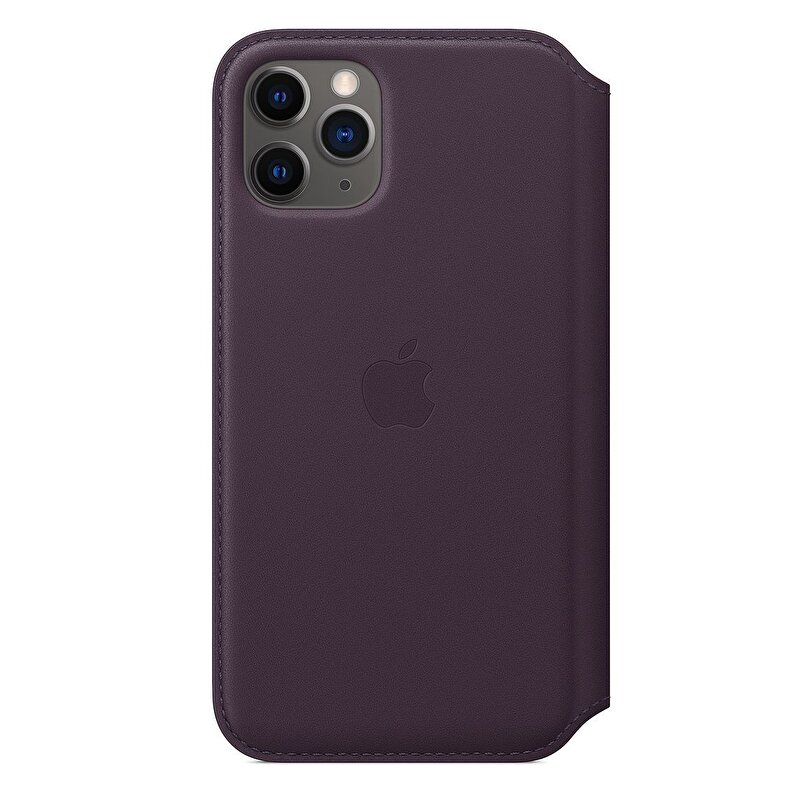 iPhone 11 Pro için Deri Folyo Kılıf - Patlıcan Moru