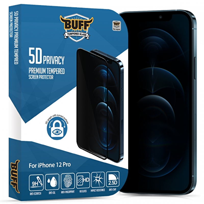 Buff iPhone 12 Pro 5D Privacy Ekran Koruyucu 6959633411483