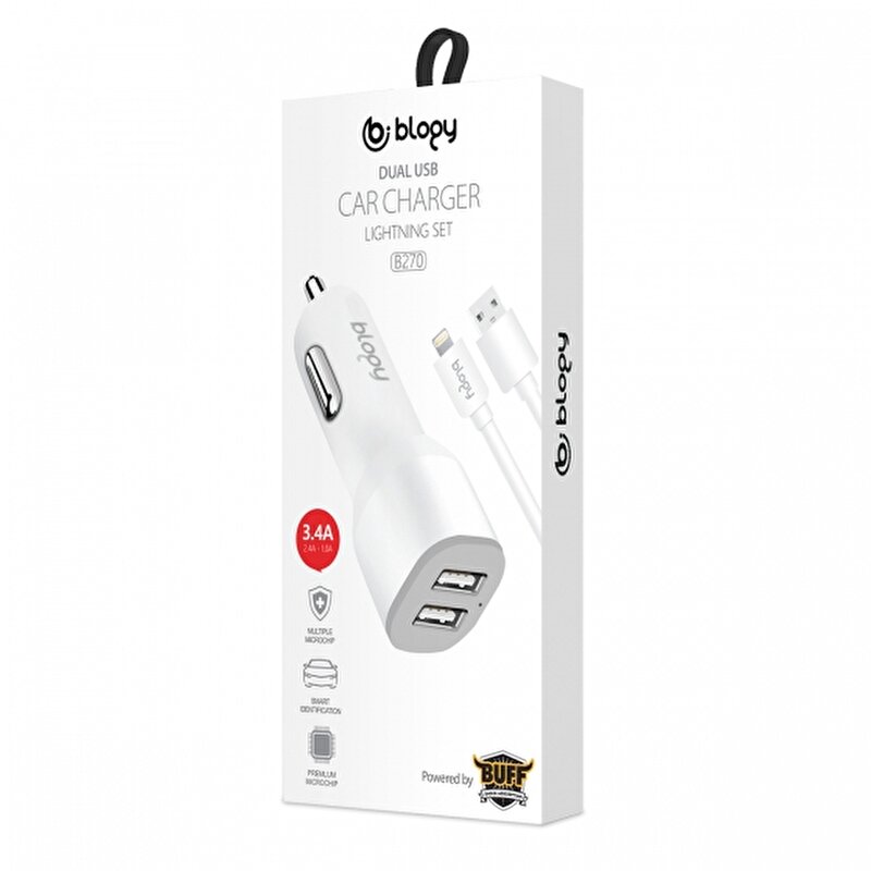 Blogy 3.4A Dual Usb Araç Şarj Lightning -  Beyaz 6959633501382