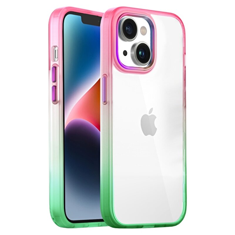 Buff iPhone 14 Air Bumper Rainbow Kılıf - Yeşil 8683548213259
