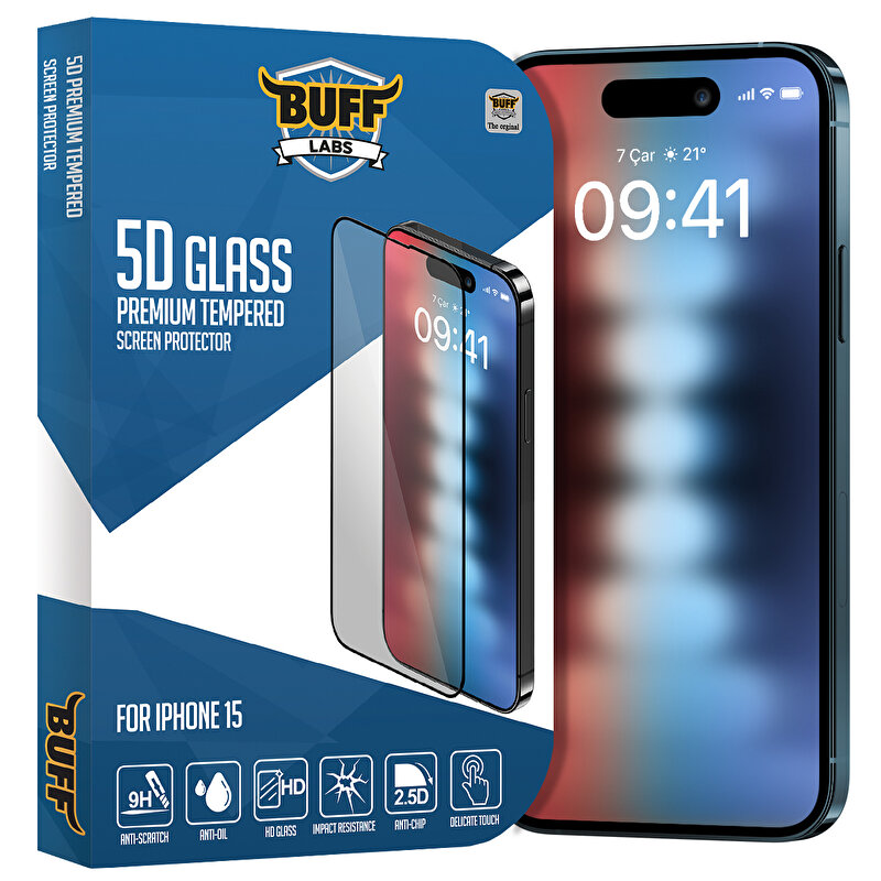 Buff iPhone 15 5D Glass Ekran Koruyucu 8683548216885