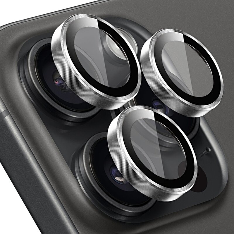 Buff iPhone 15 Pro/Max Metal Lens Koruyucusu-Gümüş 8683548219428