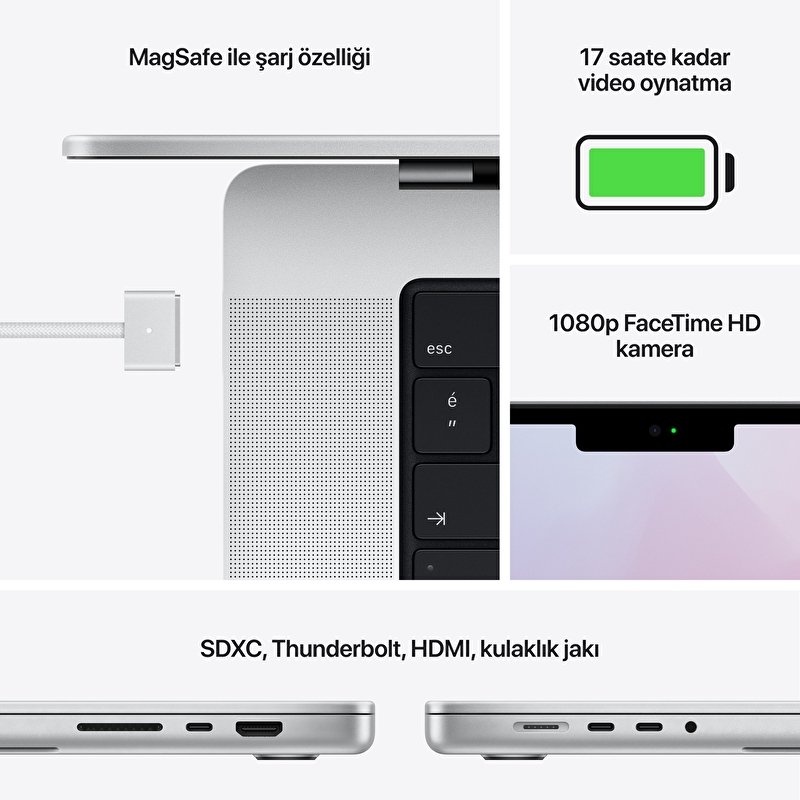 MacBook Pro 14 inç M1 Pro chip with 10-core CPU and 16-core GPU, 1TB SSD - Silver