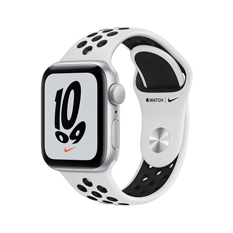 Apple Watch Nike SE GPS, 40mm Gümüş Alüminyum Kasa ve Saf Platin/Siyah Nike Spor Kordon MKQ23TU/A