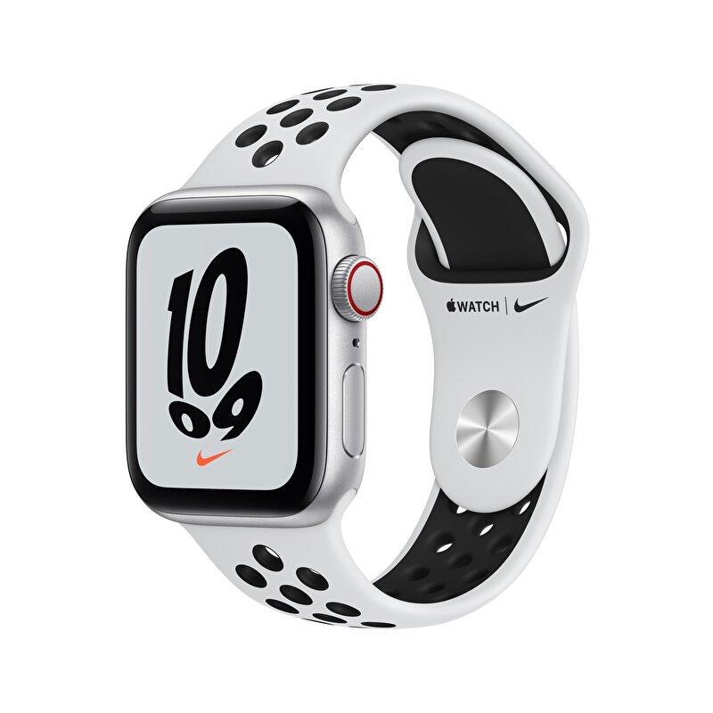 Apple Watch Nike SE GPS + Cellular, 40mm Gümüş Alüminyum Kasa ve Saf Platin/Siyah Nike Spor Kordon - MKR43TU/A