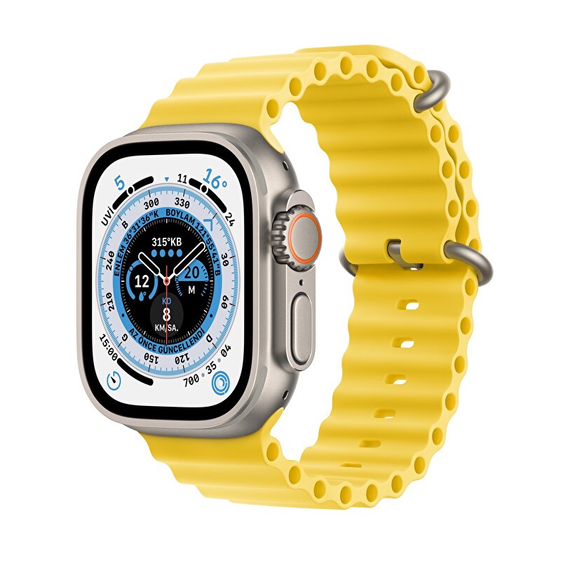 Apple Watch Ultra GPS + Cellular 49mm Titanyum Kasa ve Sarı Ocean Kordon MNHG3TU/A