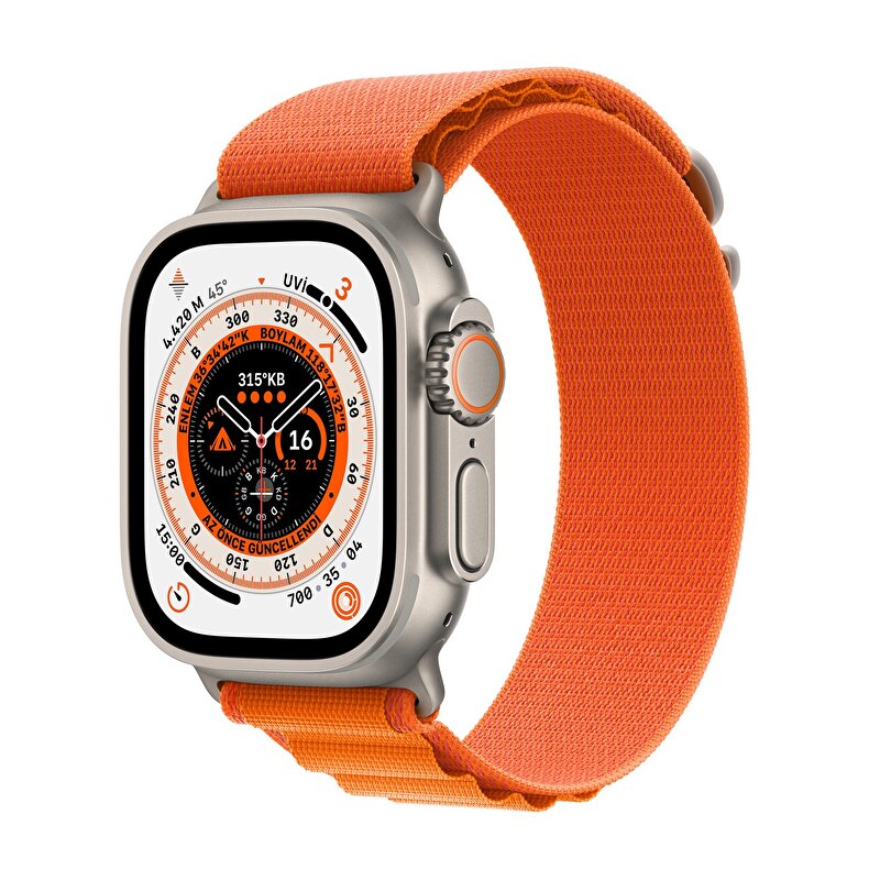 Apple Watch Ultra GPS + Cellular 49mm Titanyum Kasa ve Turuncu Alpine Loop - Küçük Boy MNHH3TU/A