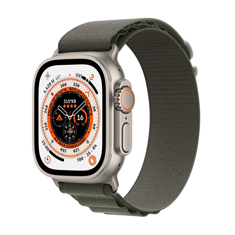 Apple Watch Ultra GPS + Cellular 49mm Titanyum Kasa ve Yeşil Alpine Loop - Küçük Boy MNHJ3TU/A