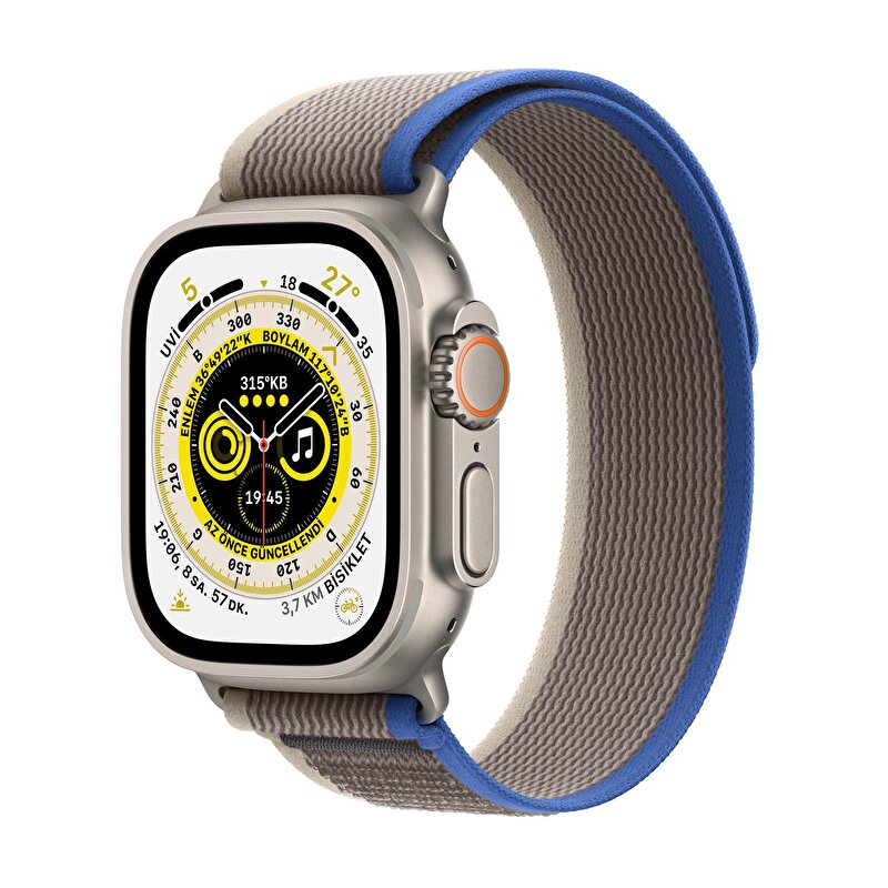 Apple Watch Ultra GPS + Cellular 49mm Titanyum Kasa ve Mavi/Gri Trail Loop - S/M MNHL3TU/A