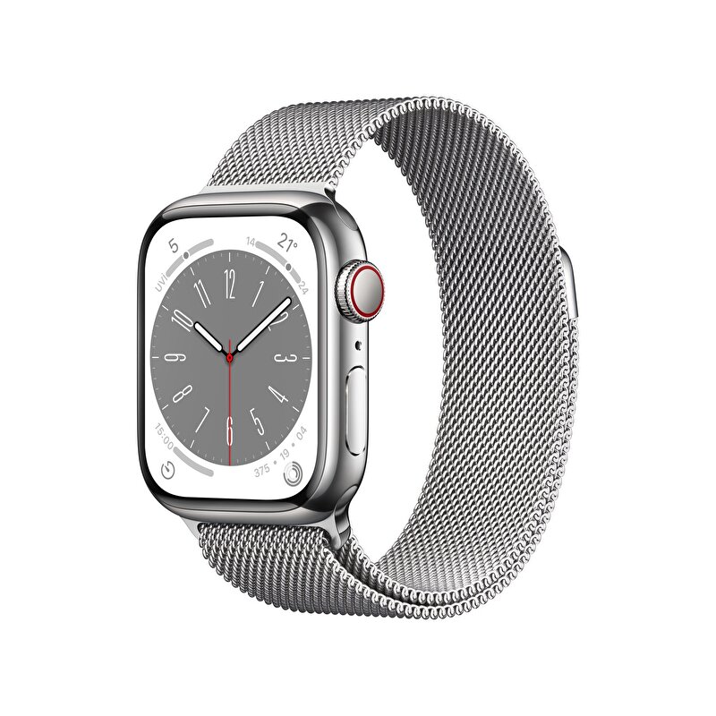 Apple Watch Series 8 GPS + Cellular 41mm Gümüş Rengi Paslanmaz Çelik Kasa Gümüş Milano Kordon MNJ83TU/A MNJ83TU/A
