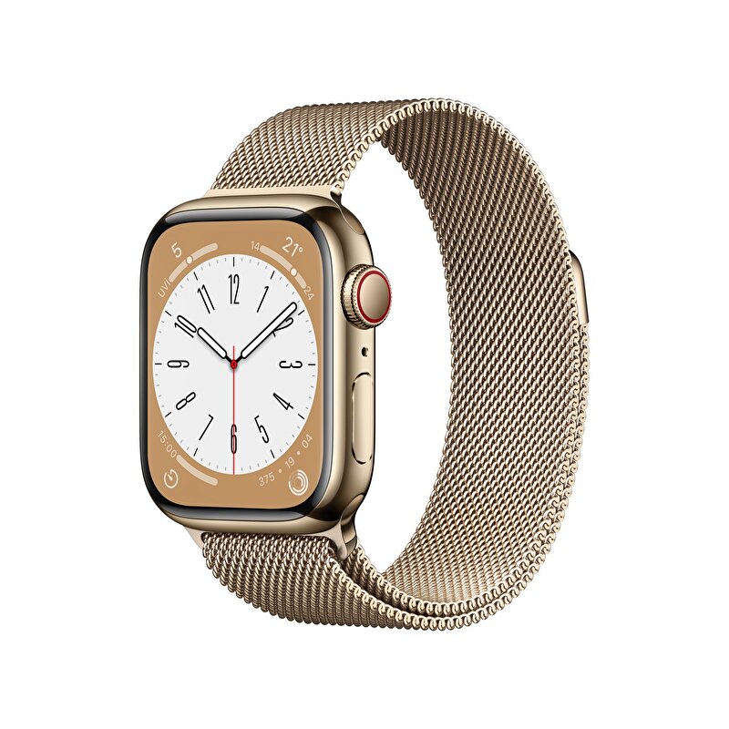 Apple Watch Series 8 GPS + Cellular 41mm Altın Rengi Paslanmaz Çelik Kasa Altın Milano Kordon MNJF3TU/A MNJF3TU/A