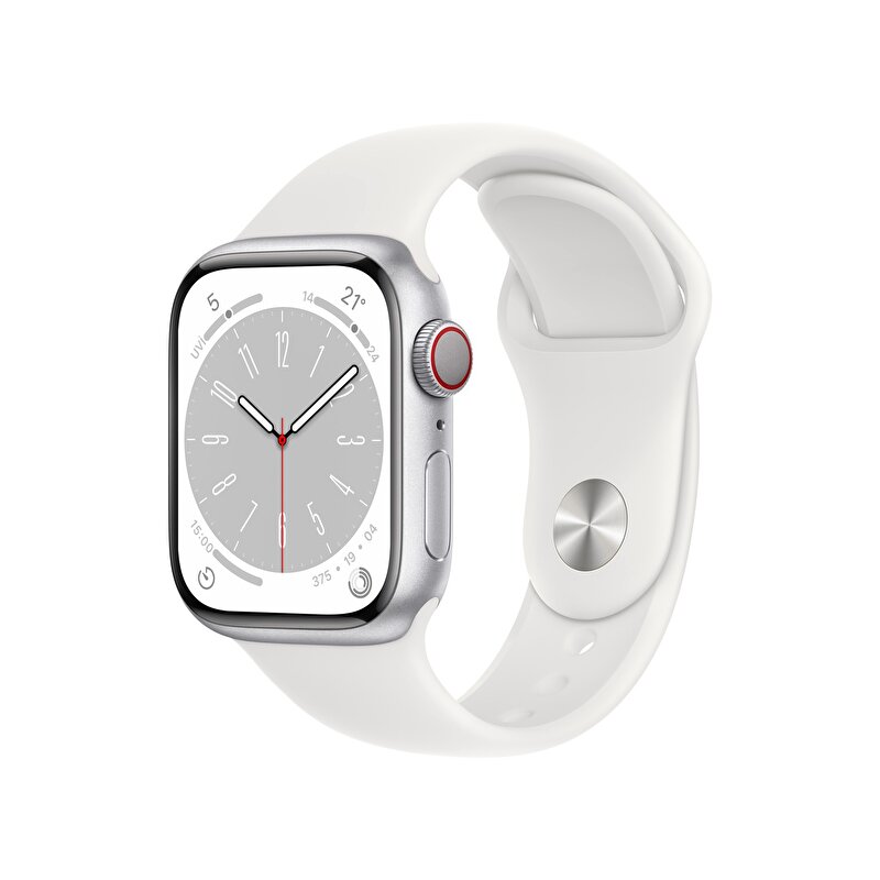 Apple Watch Series 8 GPS + Cellular 41mm Gümüş Rengi Alüminyum Kasa Beyaz Spor Kordon - MP4A3TU/A MP4A3TU/A