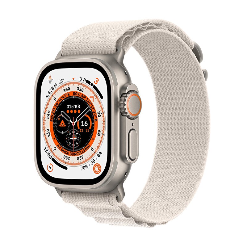 Apple Watch Ultra GPS + Cellular 49mm Titanyum Kasa ve Yıldız Işığı Alpine Loop - Orta Boy MQFR3TU/A