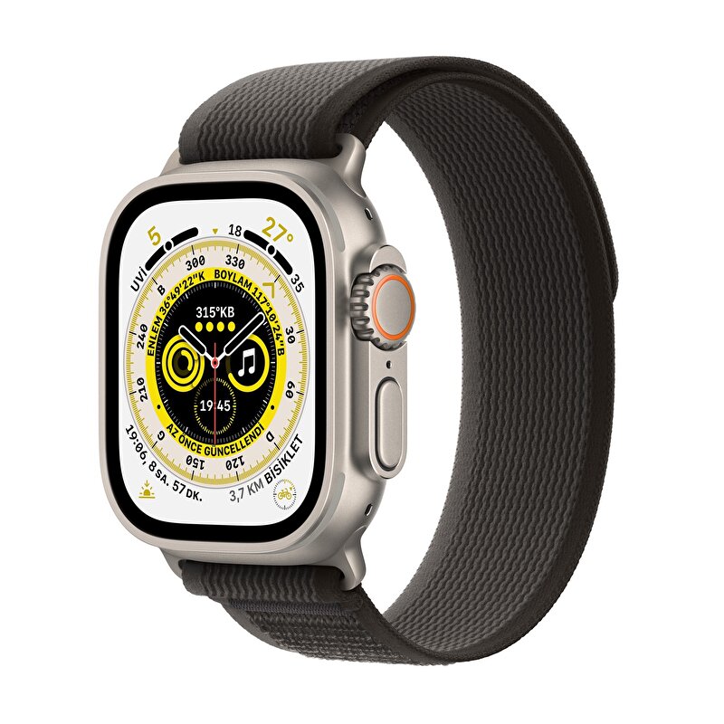 Apple Watch Ultra GPS + Cellular 49mm Titanyum Kasa ve Siyah/Gri Trail Loop - M/L MQFX3TU/A
