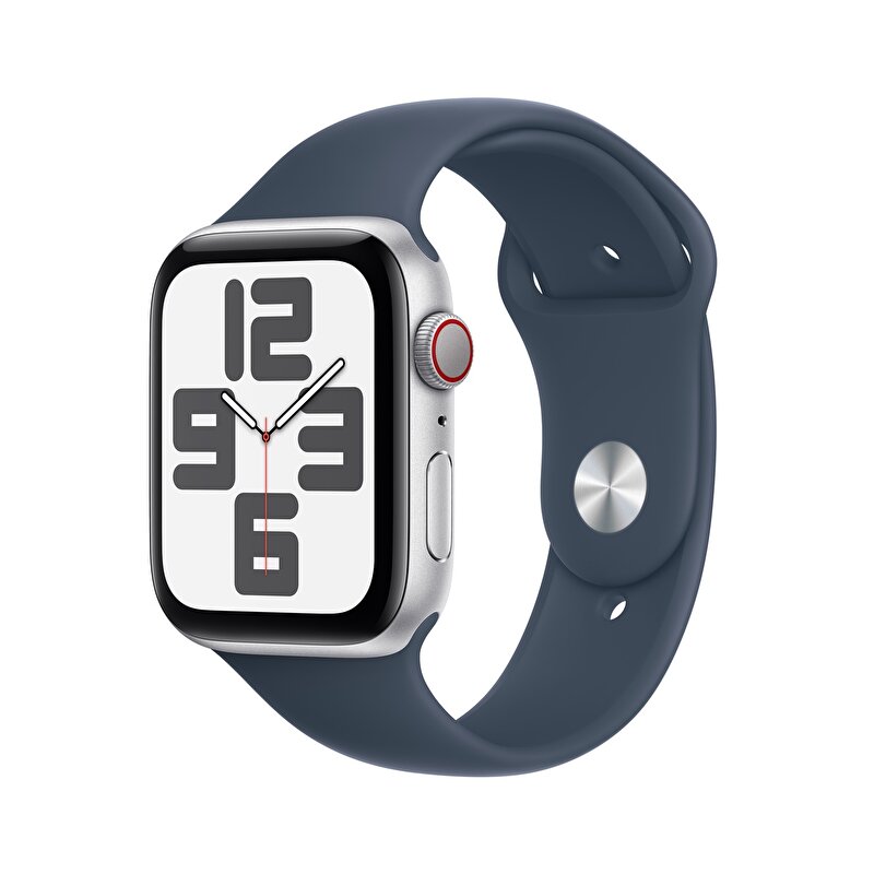 Apple Watch SE GPS + Cellular 44mm Gümüş Rengi Alüminyum Kasa ve Fırtına Mavisi Spor Kordon - S/M - MRHF3TU/A MRHF3TU/A