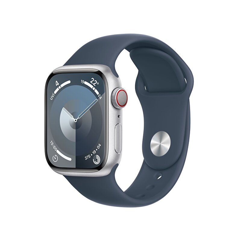Apple Watch Series 9 GPS + Cellular 41mm Gümüş Rengi Alüminyum Kasa ve Fırtına Mavisi Spor Kordon - S/M - MRHV3TU/A MRHV3TU/A