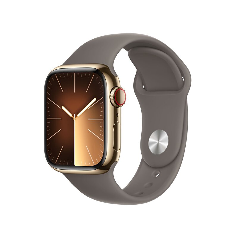 Apple Watch Series 9 GPS + Cellular 41mm Altın Rengi Paslanmaz Çelik Kasa ve Kil Rengi Spor Kordon - M/L - MRJ63TU/A MRJ63TU/A